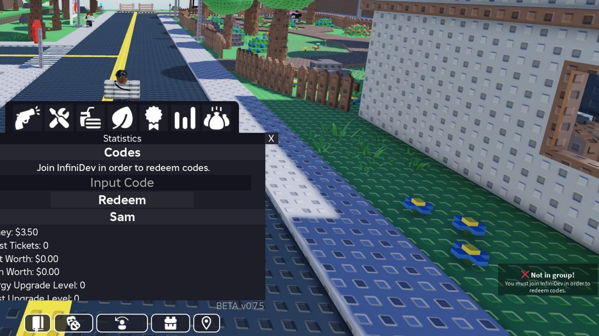 Ultimate Town Sandbox invalid code issue (Image via Roblox)